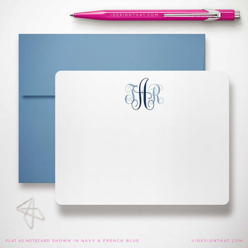 Personalized stationery set featuring vine script monogram